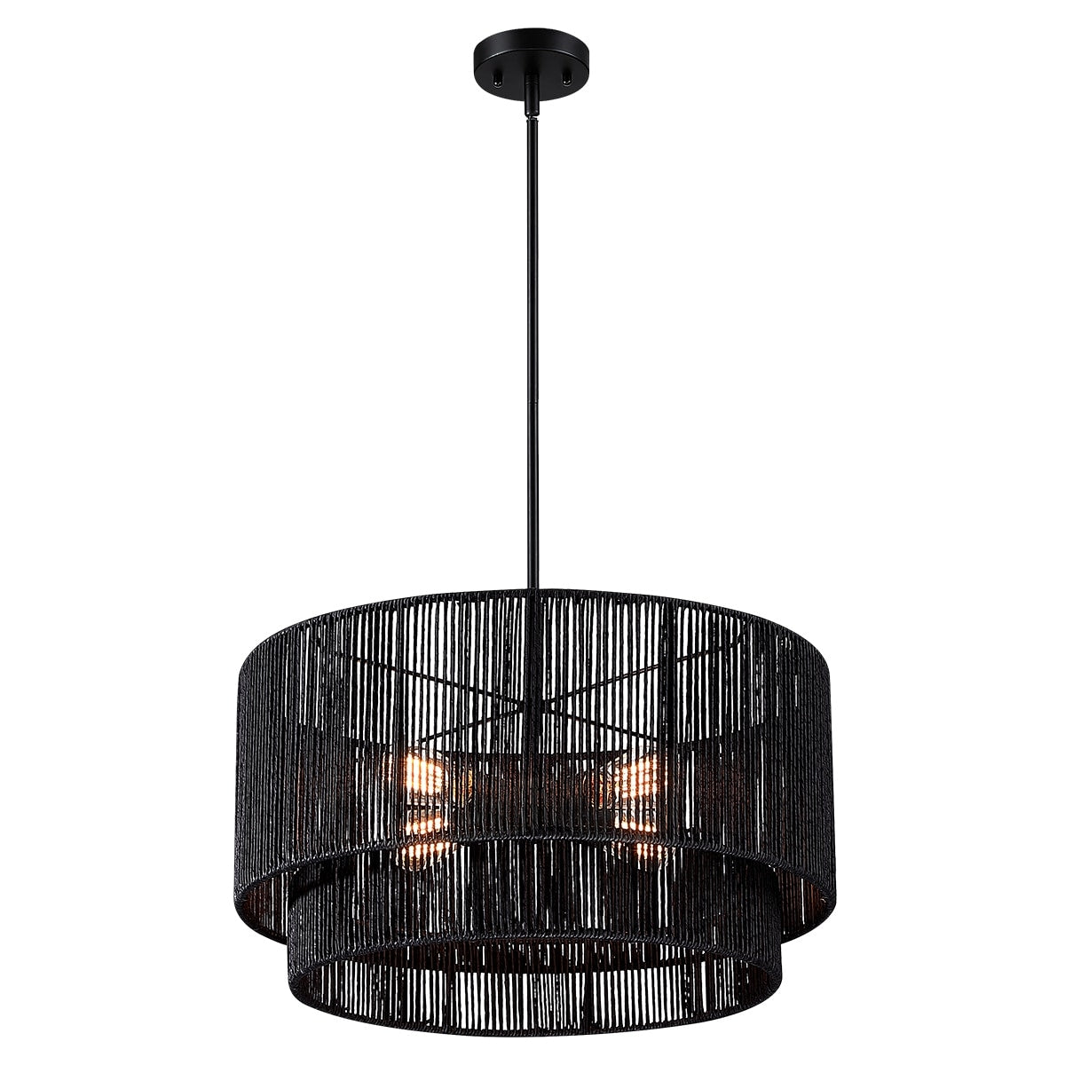 Suspension en rotin noir à 4 lumières, modèle Cynthia - 56 cm de largeur