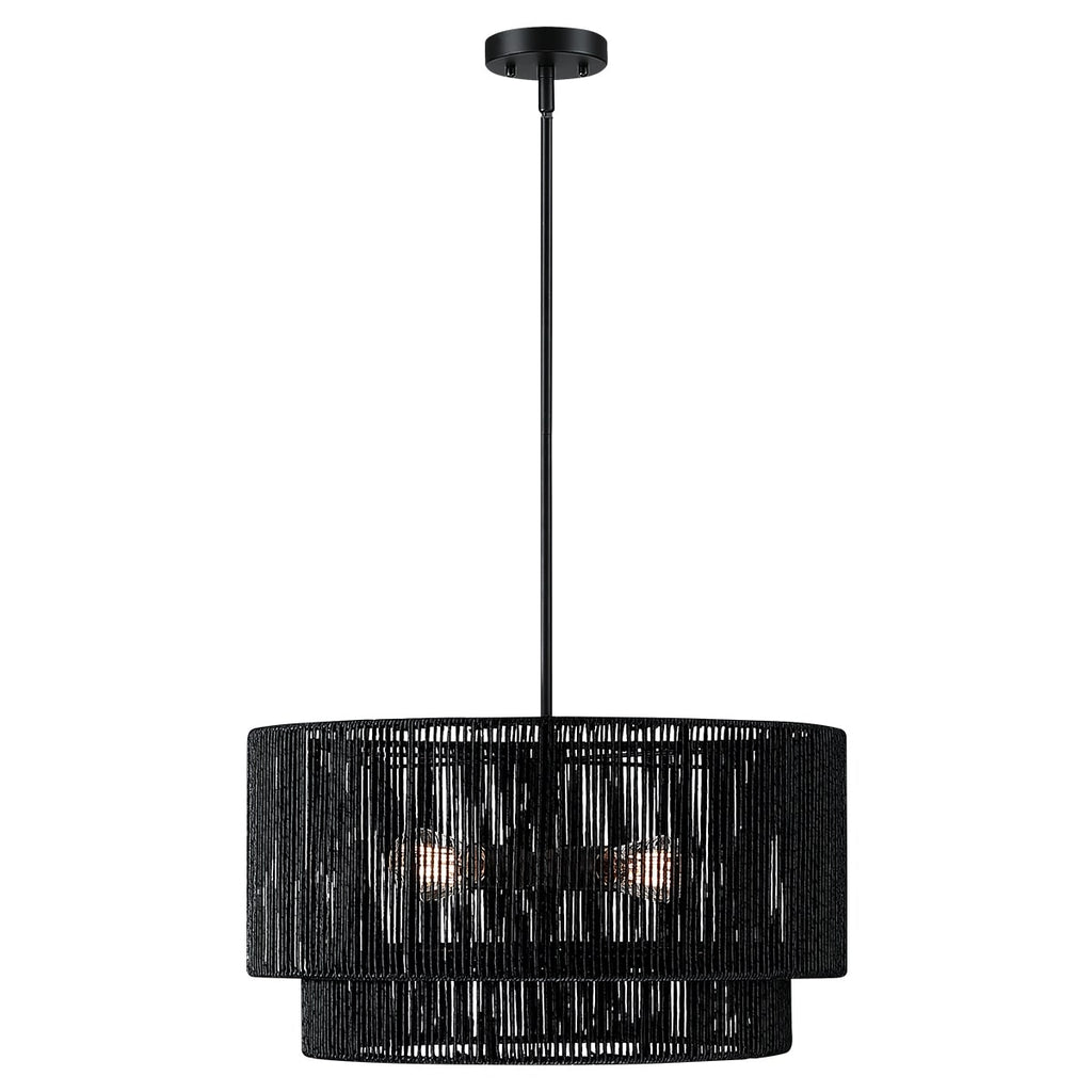 Suspension en rotin noir à 4 lumières, modèle Cynthia - 56 cm de largeur