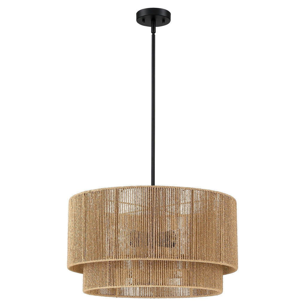 Suspension en rotin naturel à 4 lumières, modèle Cynthia - 56 cm de largeur