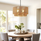 Suspension en rotin naturel à 4 lumières, modèle Cynthia - 56 cm de largeur