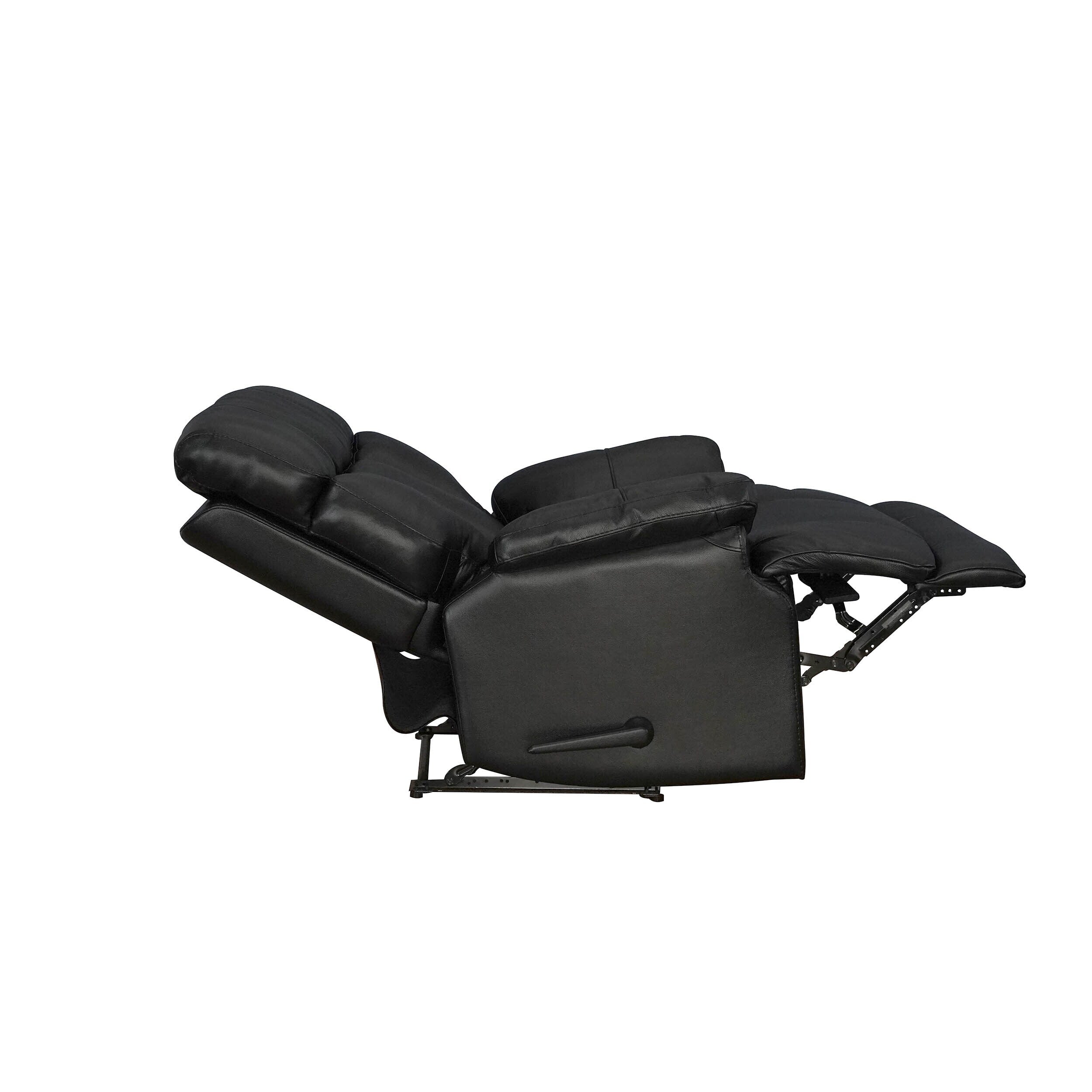 Fauteuil inclinable manuel Davin en cuir pleine fleur marron avec repose-pieds extensible