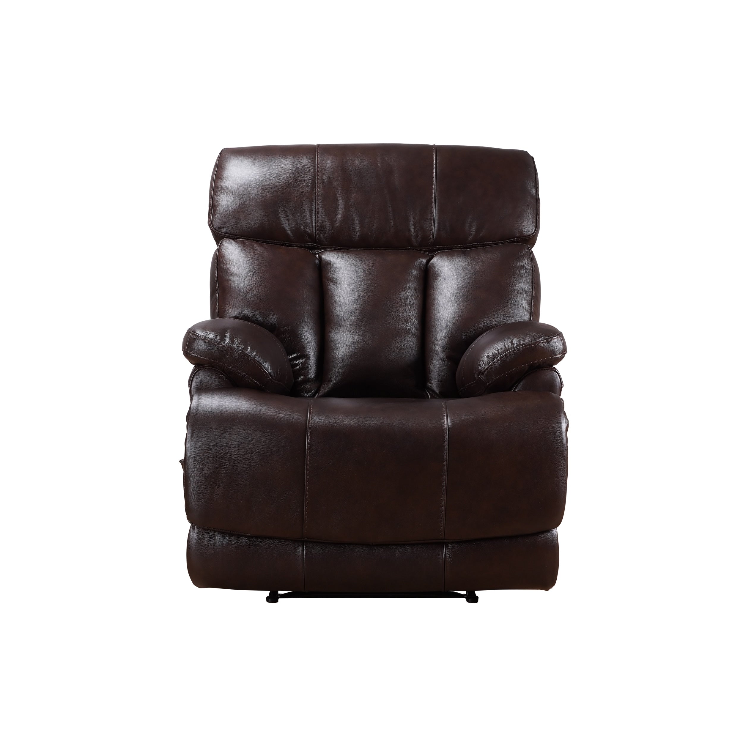 Fauteuil inclinable manuel Davin en cuir pleine fleur marron avec repose-pieds extensible