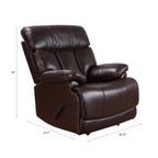 Fauteuil inclinable manuel Davin en cuir pleine fleur marron avec repose-pieds extensible