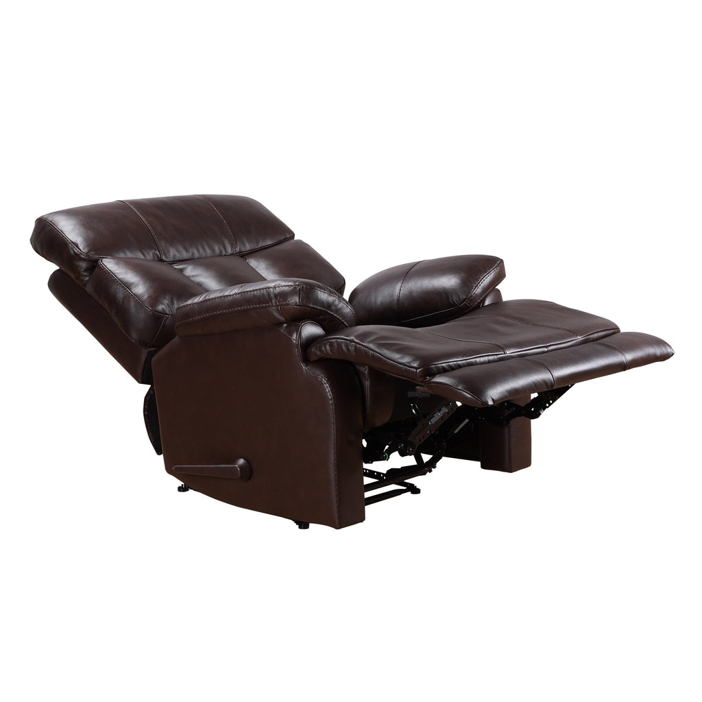 Fauteuil inclinable manuel Davin en cuir pleine fleur marron avec repose-pieds extensible