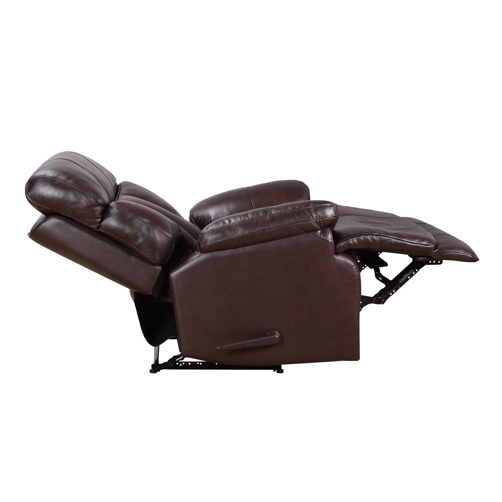 Fauteuil inclinable manuel Davin en cuir pleine fleur marron avec repose-pieds extensible