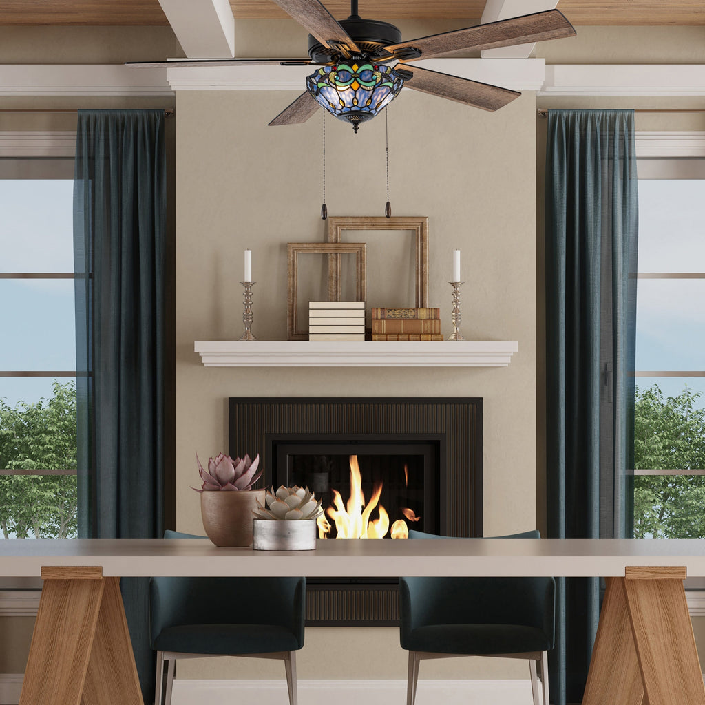 Ventilateur de plafond Della River of Goods de 52 pouces avec 3 lumières, télécommande, fini bronze huilé et verre teinté