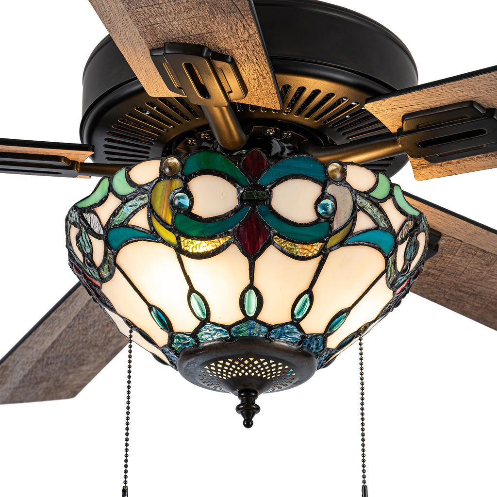 Ventilateur de plafond Della River of Goods de 52 pouces avec 3 lumières, télécommande, fini bronze huilé et verre teinté