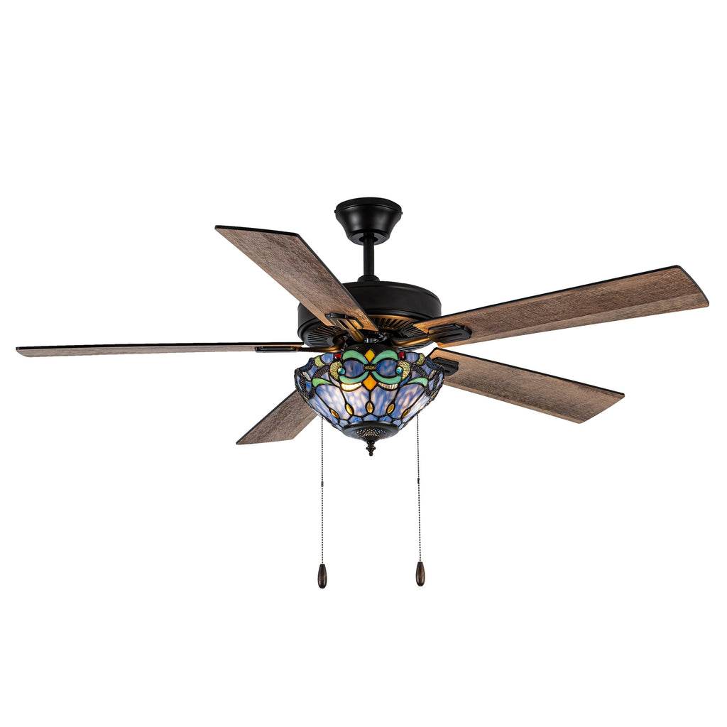 Ventilateur de plafond Della River of Goods de 52 pouces avec 3 lumières, télécommande, fini bronze huilé et verre teinté