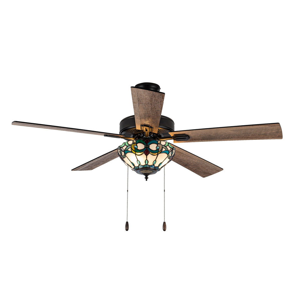 Ventilateur de plafond Della River of Goods de 52 pouces avec 3 lumières, télécommande, fini bronze huilé et verre teinté