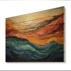 Designart Impression moderne de paysage montagneux aux couleurs corail et bleu sarcelle sur bois de pin naturel