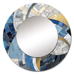 Designart Gold Constructing Blue Realms I Miroir rond à formes abstraites - Miroir moderne bleu pour salon