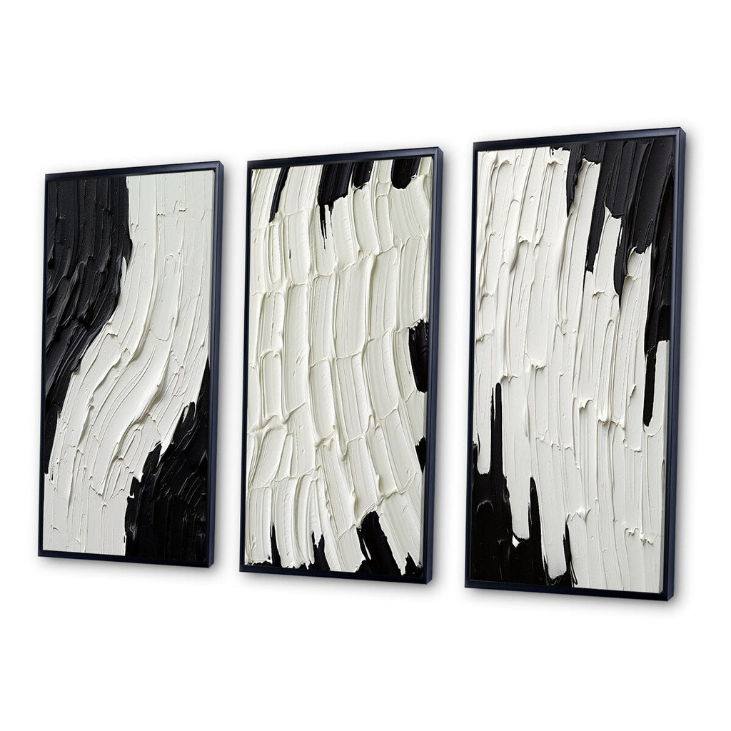 Designart Momentary Spirit - Ensemble de 3 tableaux abstraits noir et blanc, encadrés, pour décoration intérieure.