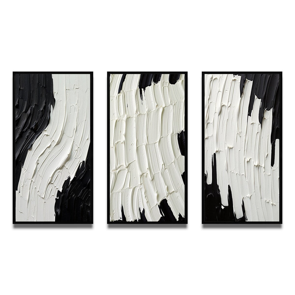 Designart Momentary Spirit - Ensemble de 3 tableaux abstraits noir et blanc, encadrés, pour décoration intérieure.