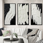 Designart Momentary Spirit - Ensemble de 3 tableaux abstraits noir et blanc, encadrés, pour décoration intérieure.