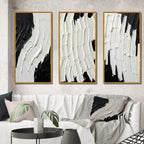 Designart Momentary Spirit - Ensemble de 3 tableaux abstraits noir et blanc, encadrés, pour décoration intérieure.