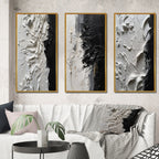 Designart Tranquilité Libérée III - Ensemble de 3 tableaux muraux abstraits marbrés noir et blanc pour décoration de bureau