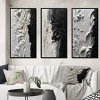 Designart Tranquilité Libérée III - Ensemble de 3 tableaux muraux abstraits marbrés noir et blanc pour décoration de bureau