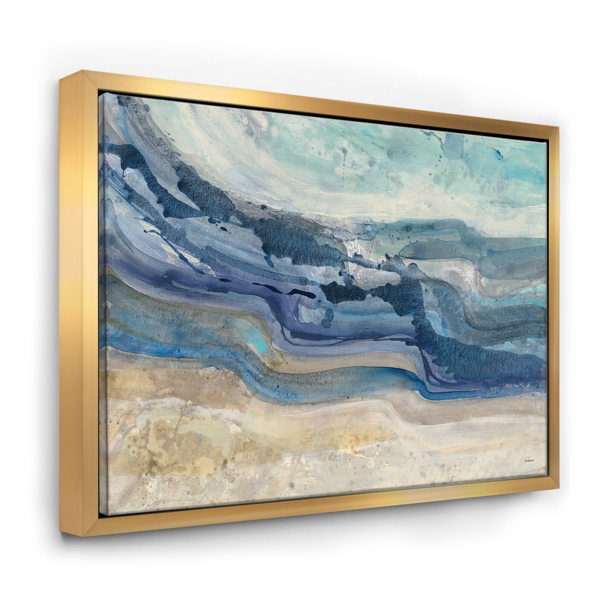 Designart Toile encadrée Peinture à l'aquarelle moderne style farmhouse représentant des vagues bleues de la mer côtière