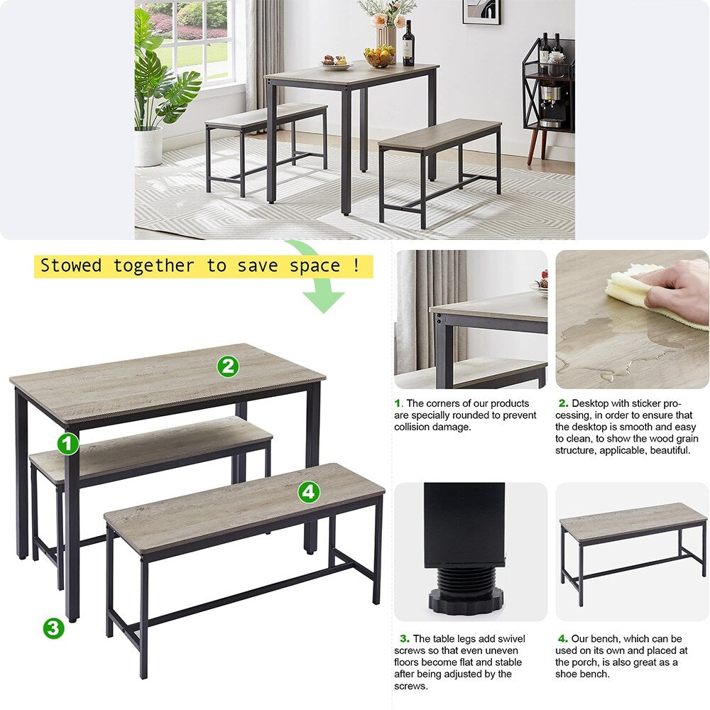 Ensemble table et chaises de salle à manger, ensemble table de bar en bois, table de cuisine avec 2 bancs - 3 pièces