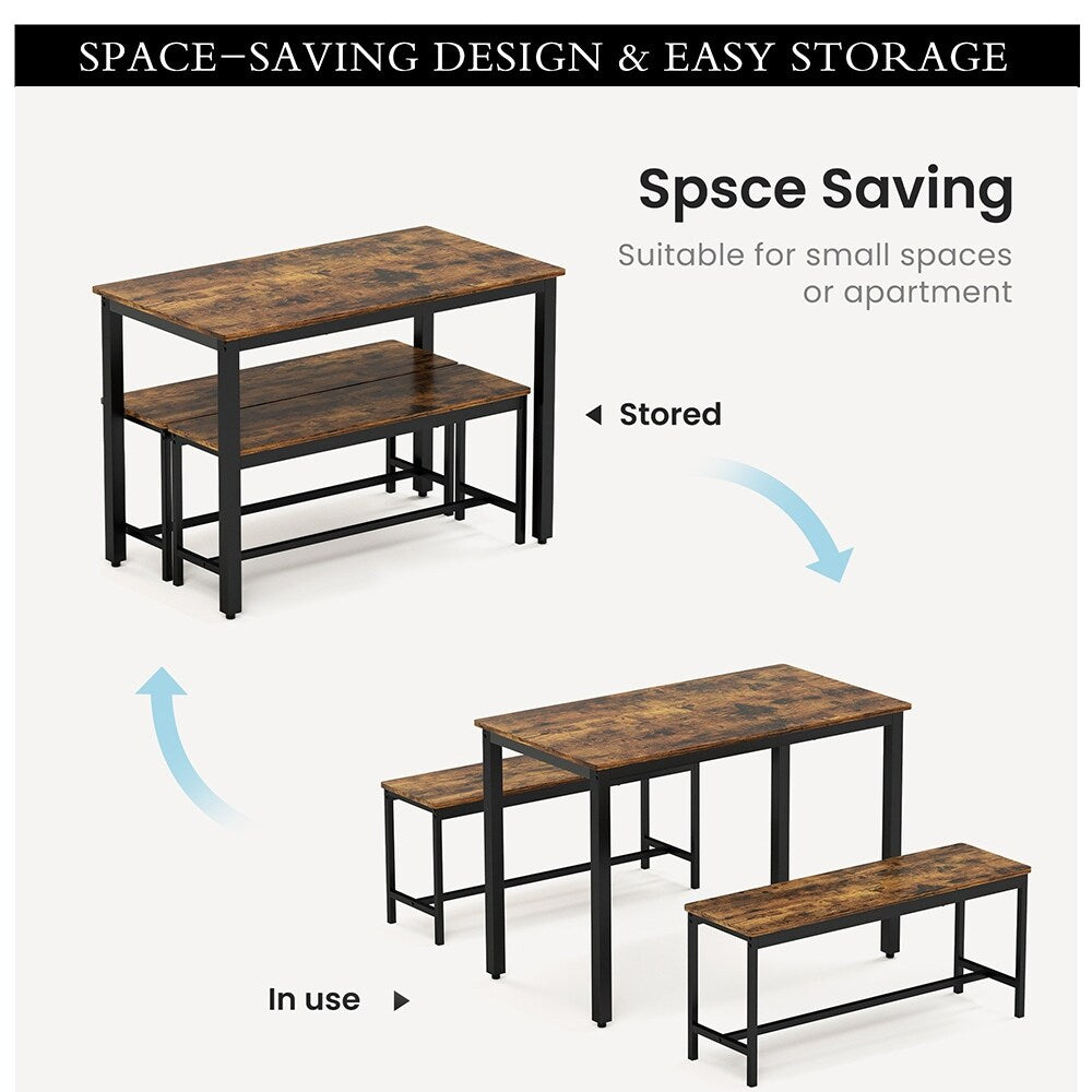 Ensemble table et chaises de salle à manger, ensemble table de bar en bois, table de cuisine avec 2 bancs - 3 pièces