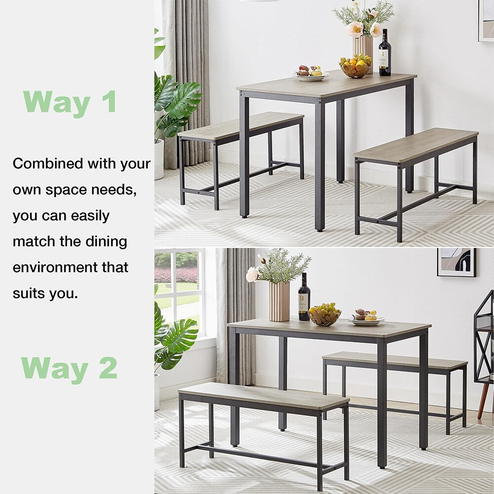 Ensemble table et chaises de salle à manger, ensemble table de bar en bois, table de cuisine avec 2 bancs - 3 pièces