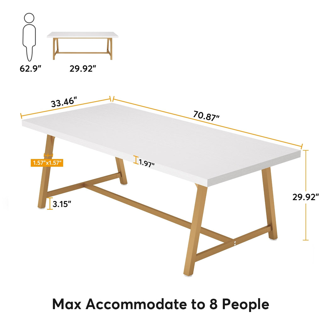 Table de salle à manger pour 8 personnes, table de cuisine rectangulaire en bois de 180 cm (70,87 pouces)
