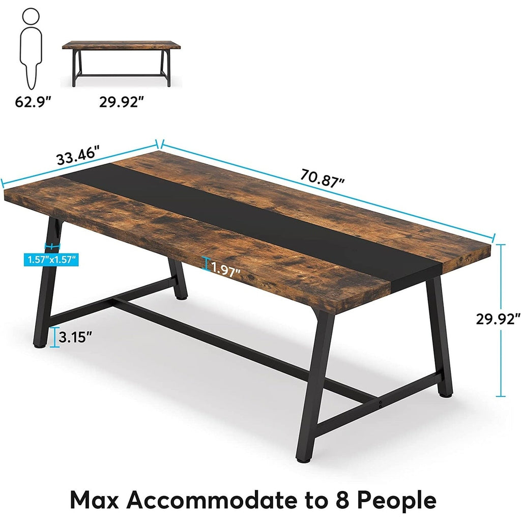 Table de salle à manger pour 8 personnes, table de cuisine rectangulaire en bois de 180 cm (70,87 pouces)