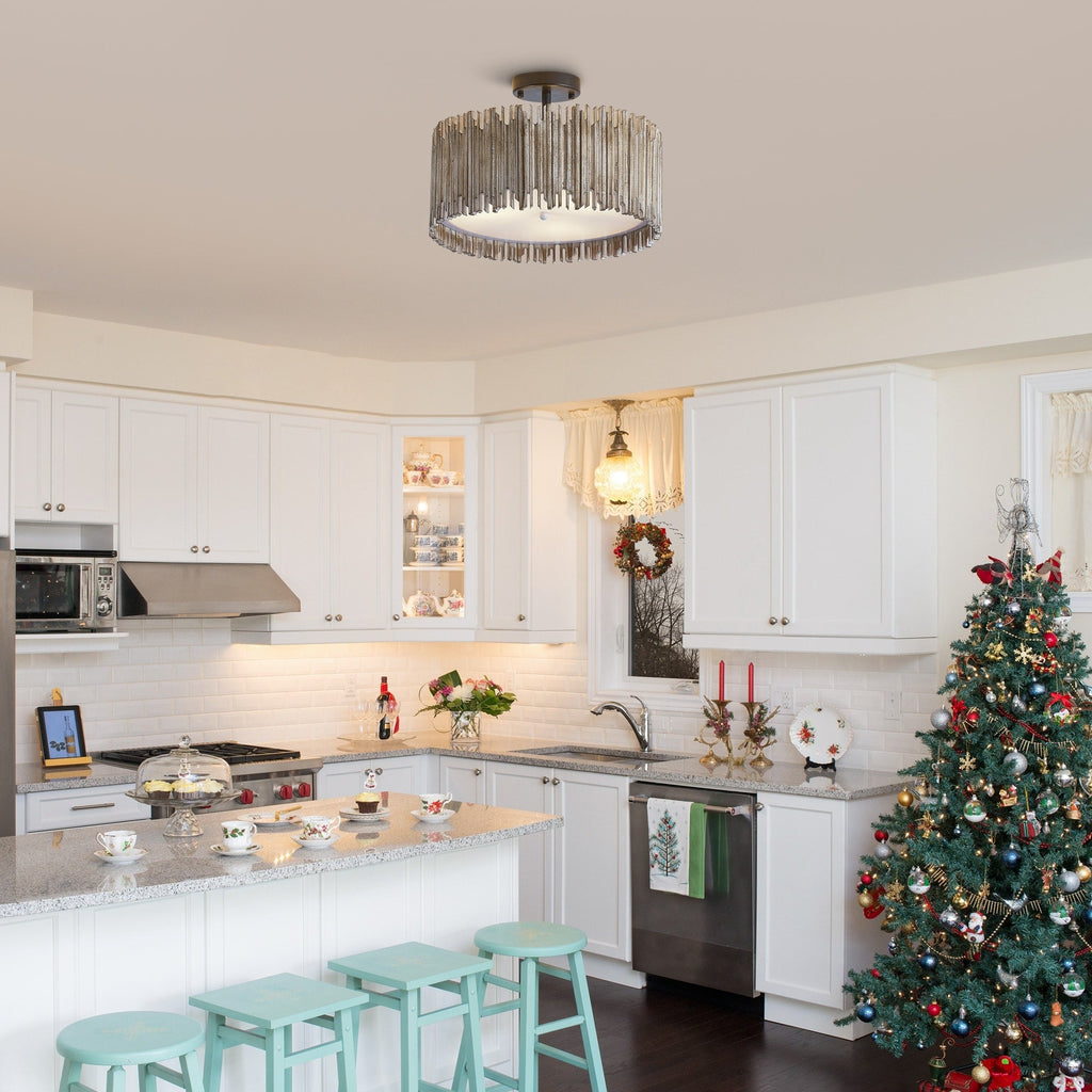 Suspension à 3 lumières en bois blanc vieilli, style tambour, à fixer au plafond