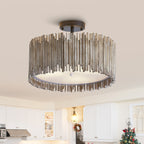 Suspension à 3 lumières en bois blanc vieilli, style tambour, à fixer au plafond