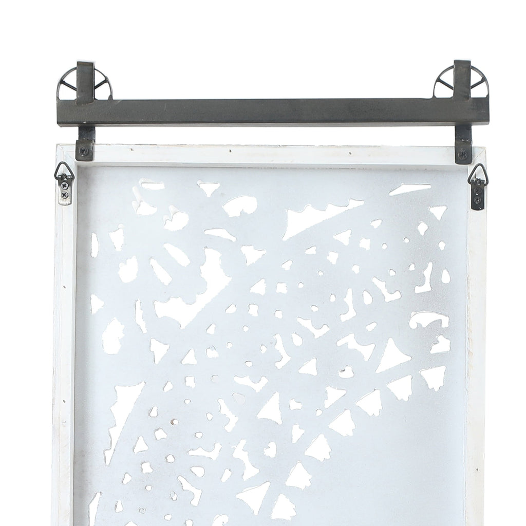 Décoration murale en bois blanc ivoire patiné avec accents noirs (lot de 2)