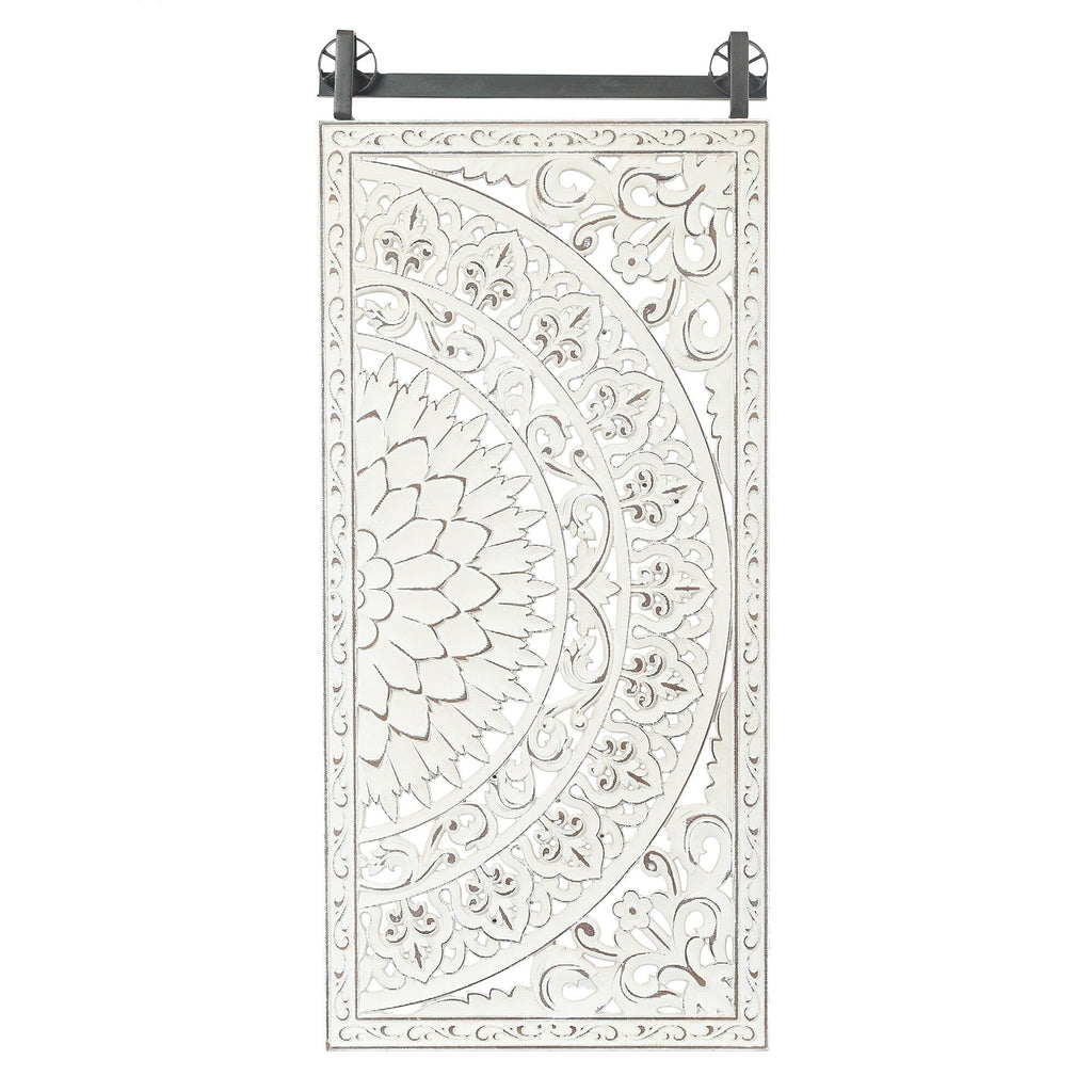 Décoration murale en bois blanc ivoire patiné avec accents noirs (lot de 2)