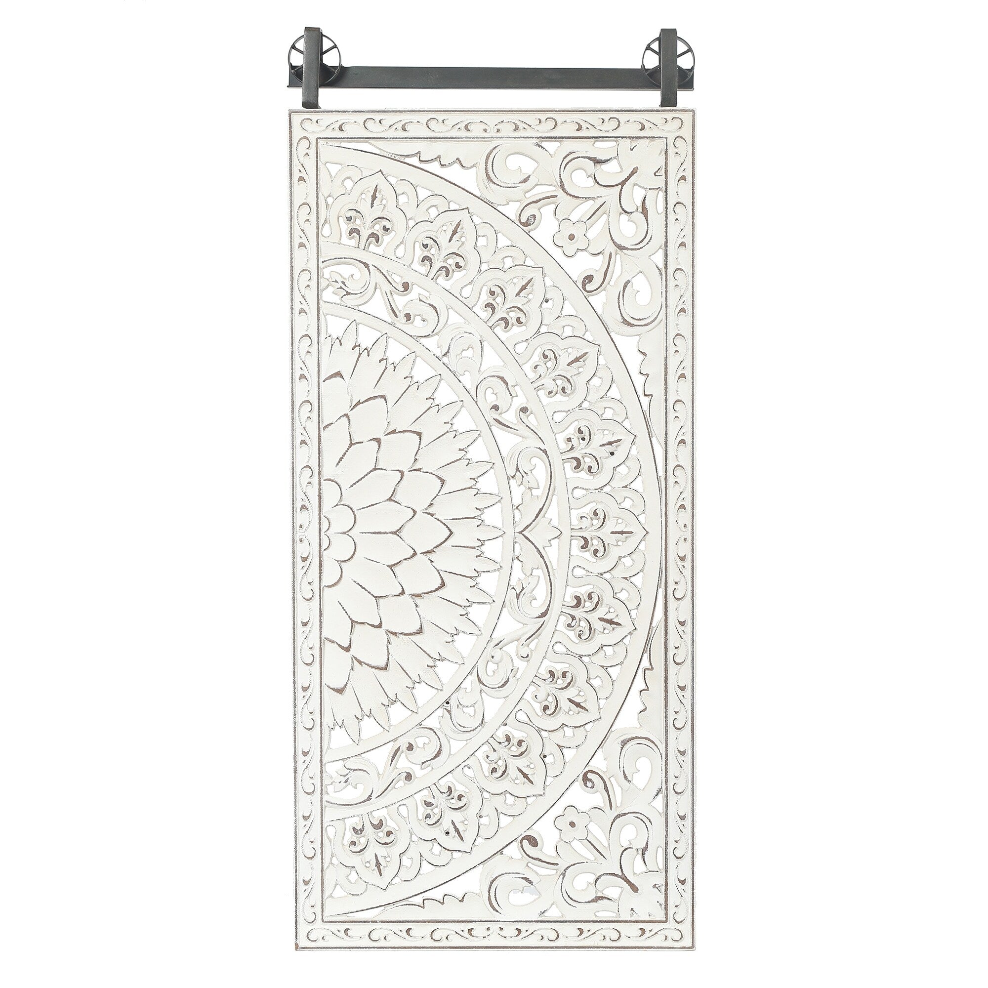Décoration murale en bois blanc ivoire patiné avec accents noirs (lot de 2)