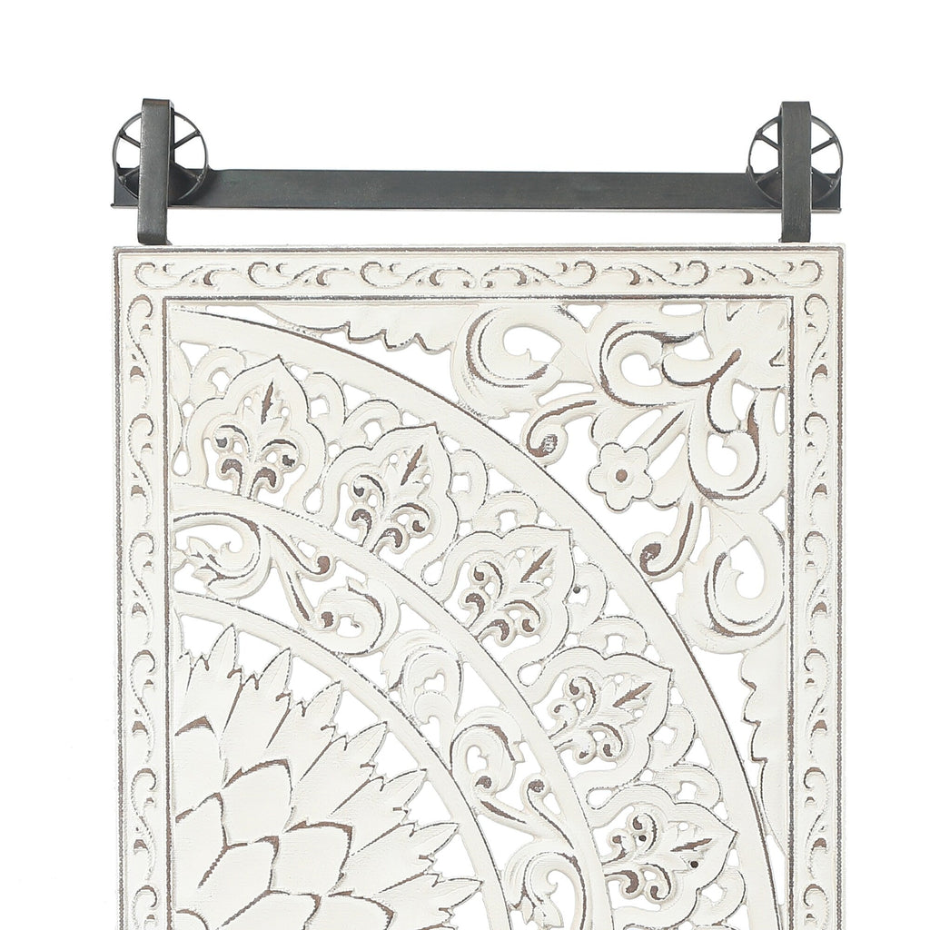 Décoration murale en bois blanc ivoire patiné avec accents noirs (lot de 2)