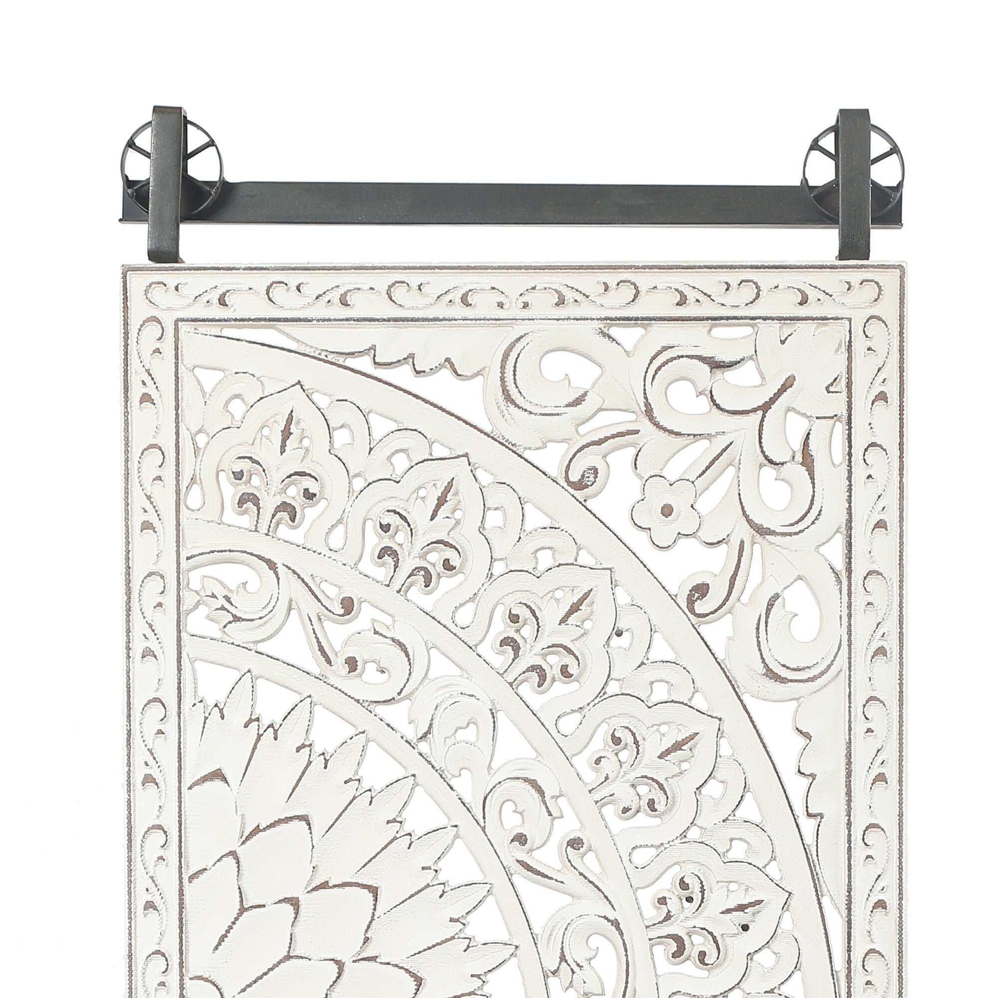 Décoration murale en bois blanc ivoire patiné avec accents noirs (lot de 2)