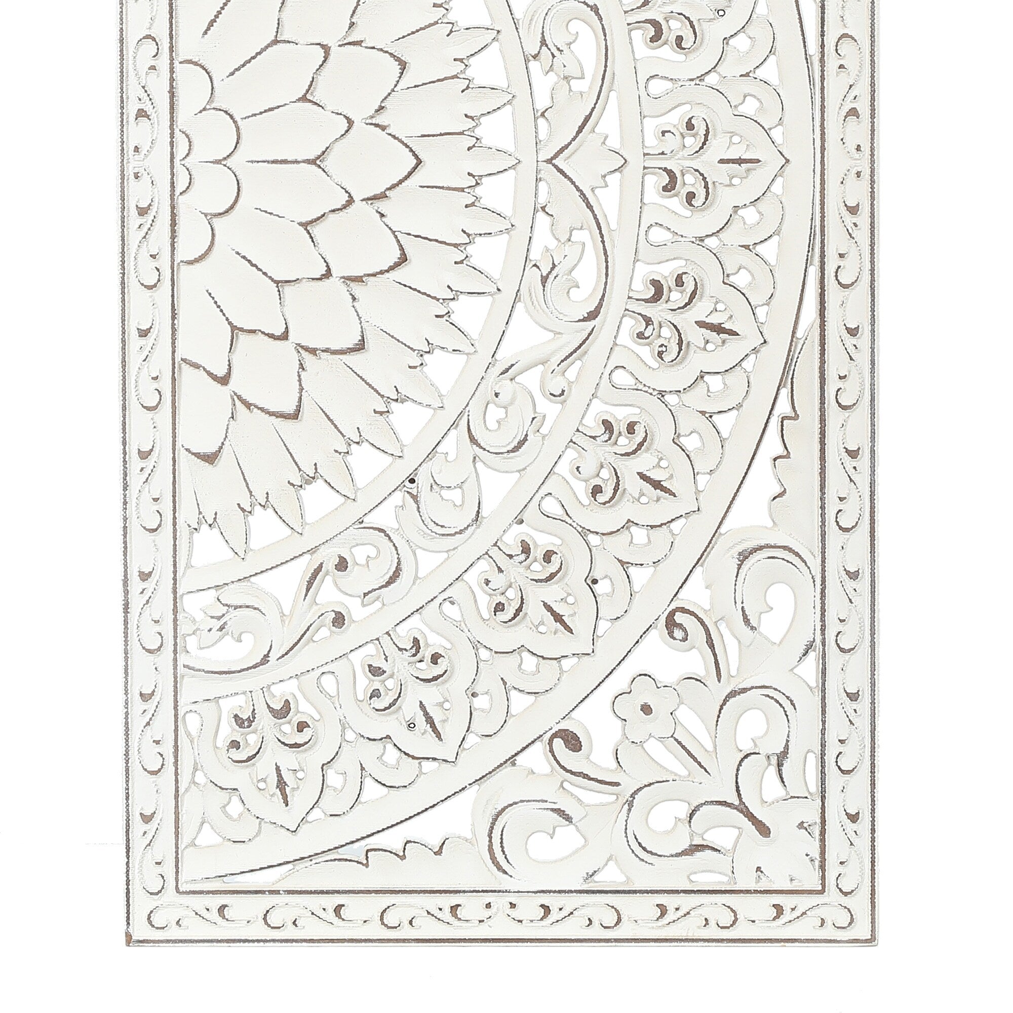 Décoration murale en bois blanc ivoire patiné avec accents noirs (lot de 2)