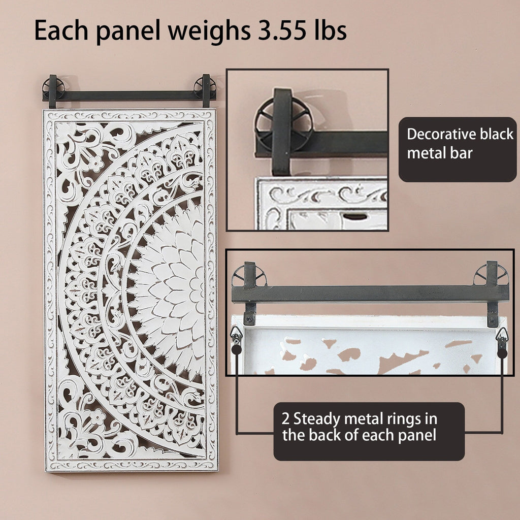 Décoration murale en bois blanc ivoire patiné avec accents noirs (lot de 2)