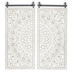 Décoration murale en bois blanc ivoire patiné avec accents noirs (lot de 2)