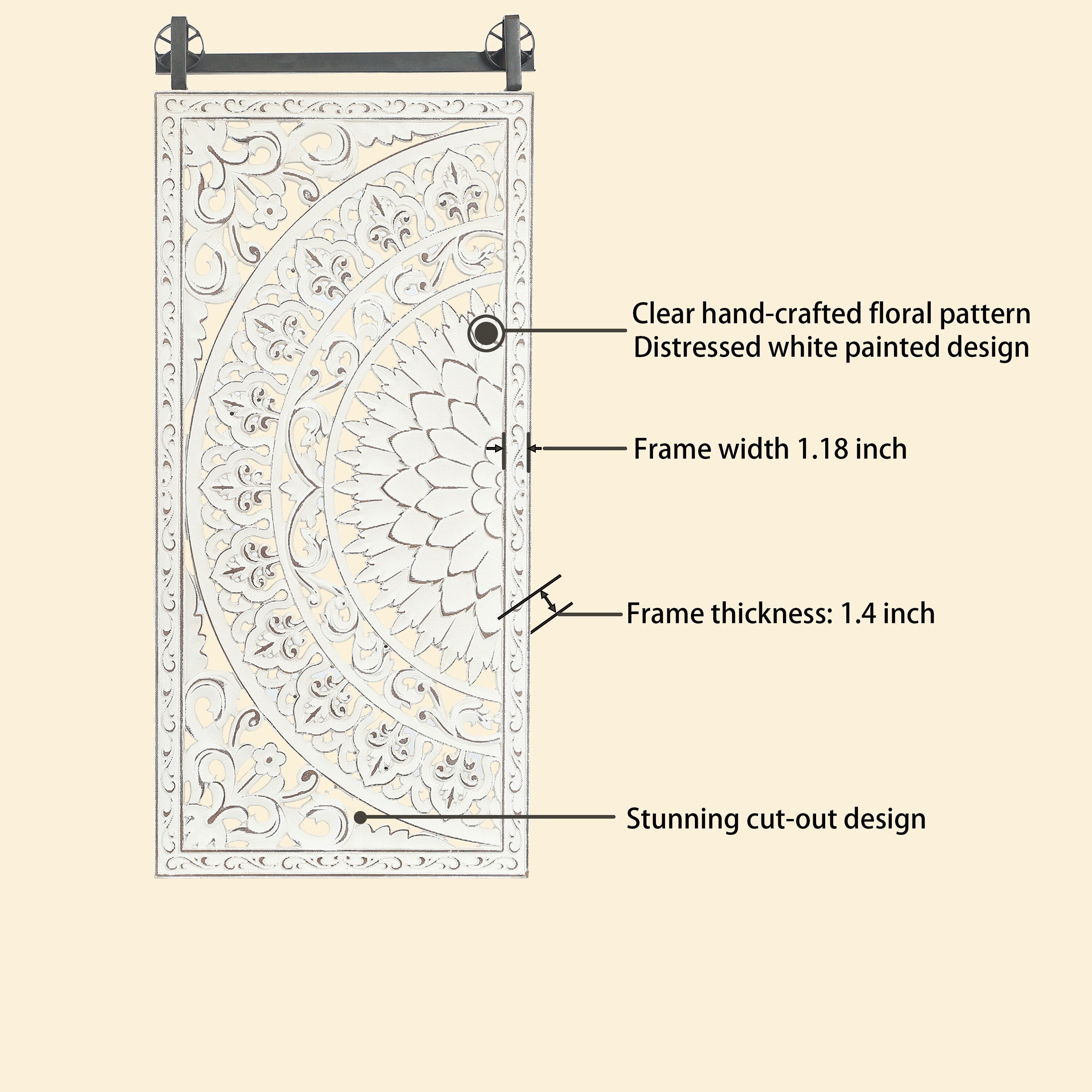 Décoration murale en bois blanc ivoire patiné avec accents noirs (lot de 2)