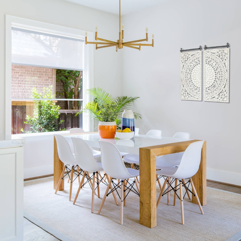 Décoration murale en bois blanc ivoire patiné avec accents noirs (lot de 2)