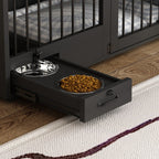 Meuble-kennel pour chien - Cabane à chien en bois avec séparateur de pièce et 2 tiroirs