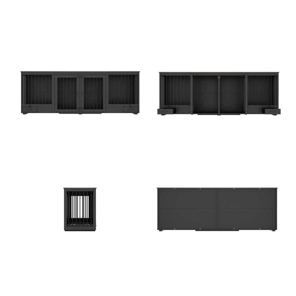 Meuble-kennel pour chien - Cabane à chien en bois avec séparateur de pièce et 2 tiroirs