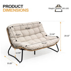 Fauteuil Papasan double avec coussin, en rotin PE résistant aux intempéries et cadre en métal, pour intérieur et extérieur.