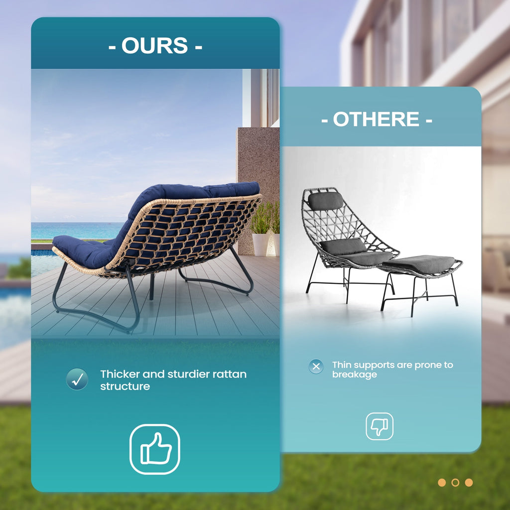 Fauteuil Papasan double avec coussin, en rotin PE résistant aux intempéries et cadre en métal, pour intérieur et extérieur.