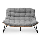 Fauteuil Papasan double avec coussin, en rotin PE résistant aux intempéries et cadre en métal, pour intérieur et extérieur.