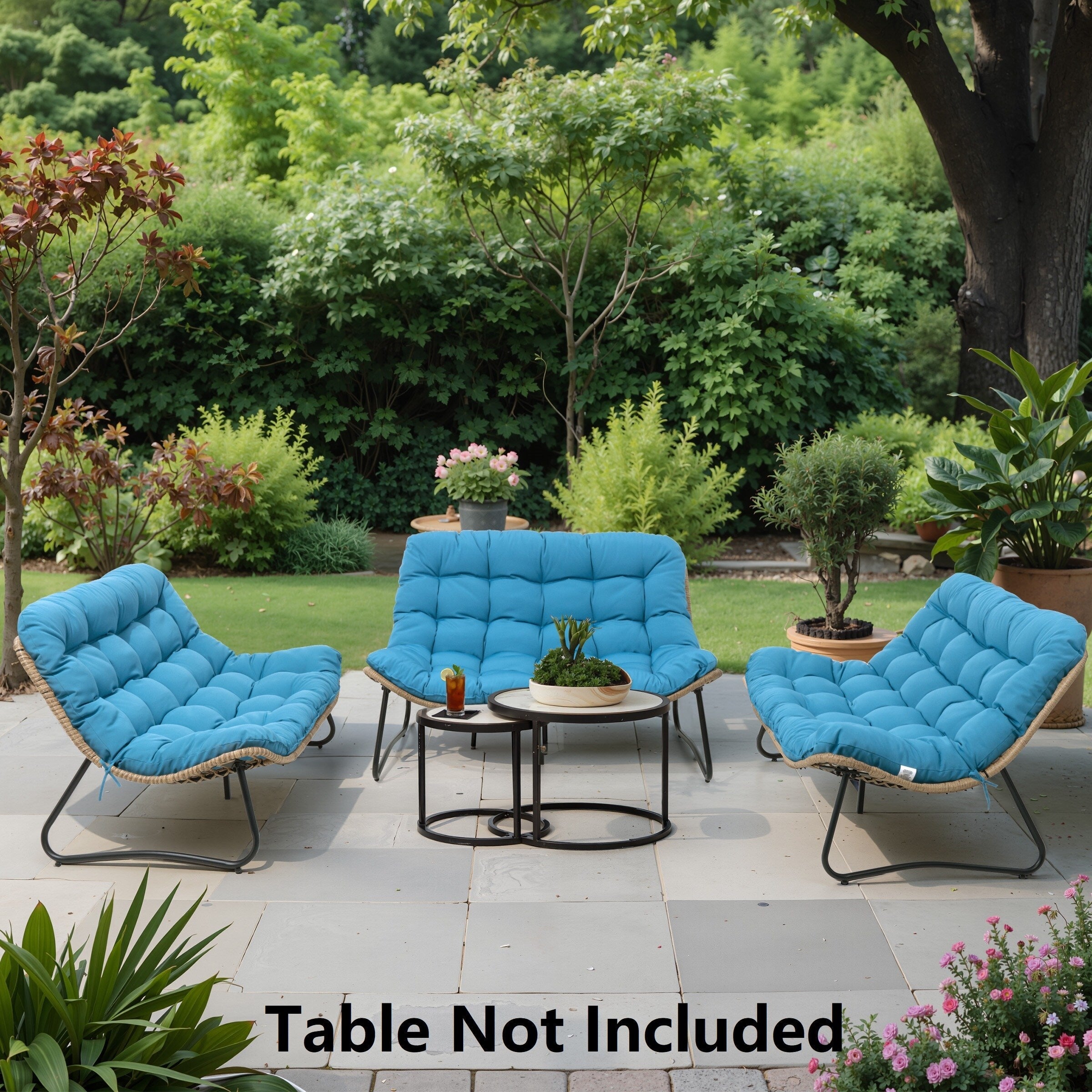 Fauteuil Papasan double avec coussin, en rotin PE résistant aux intempéries et cadre en métal, pour intérieur et extérieur.