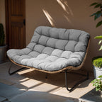 Fauteuil Papasan double avec coussin, en rotin PE résistant aux intempéries et cadre en métal, pour intérieur et extérieur.
