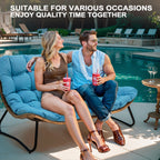 Fauteuil Papasan double avec coussin, en rotin PE résistant aux intempéries et cadre en métal, pour intérieur et extérieur.