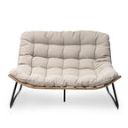 Fauteuil Papasan double avec coussin, en rotin PE résistant aux intempéries et cadre en métal, pour intérieur et extérieur.