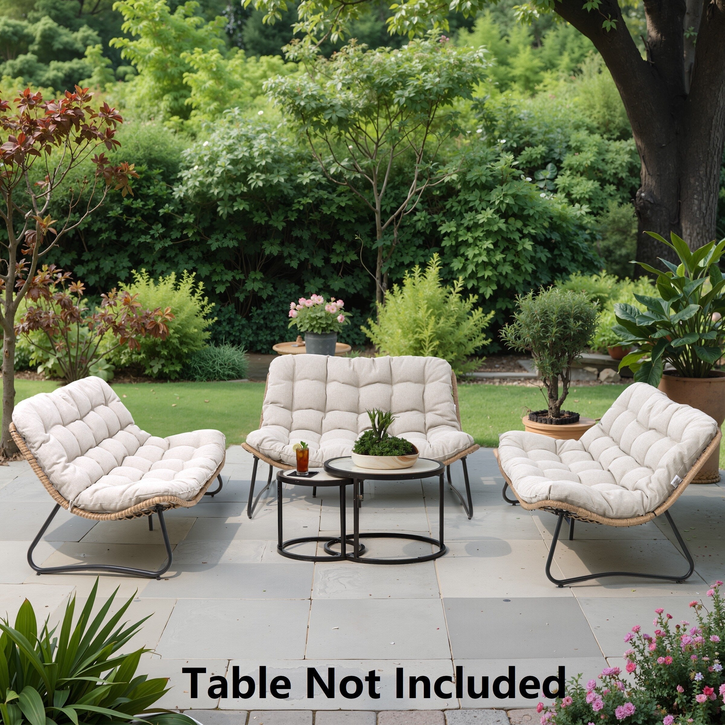 Fauteuil Papasan double avec coussin, en rotin PE résistant aux intempéries et cadre en métal, pour intérieur et extérieur.