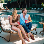 Fauteuil Papasan double avec coussin, en rotin PE résistant aux intempéries et cadre en métal, pour intérieur et extérieur.